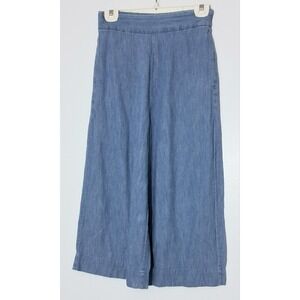 Madewell Pants Women's S Chambray Huston Pull-On Blue Wide Leg Crop Linen Blend